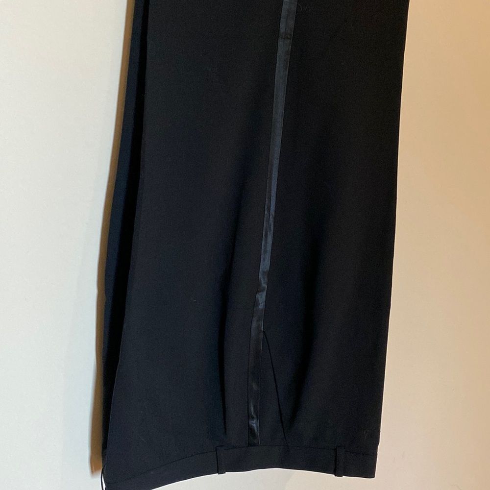 Brooks Brothers Black Wool Satin Stripe Slacks Size 14 Stretch GUC